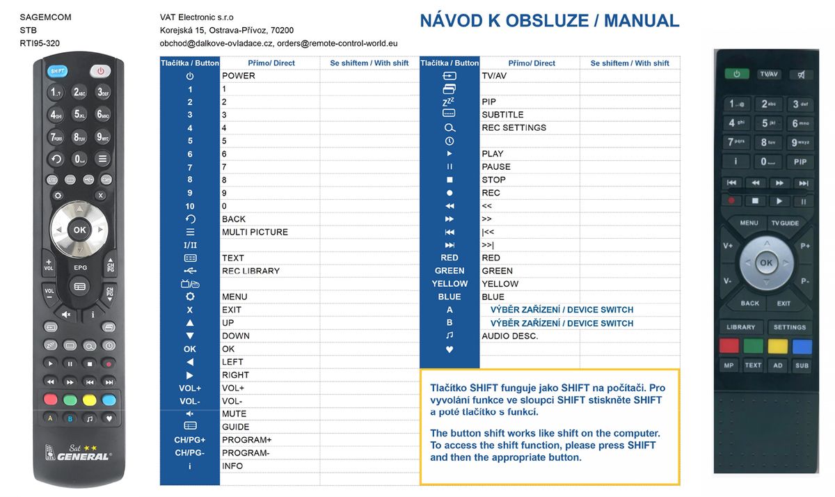 SAGEMCOM RTI95-320, RTI95-50 -   


kompatibilis General márkájú távirányító