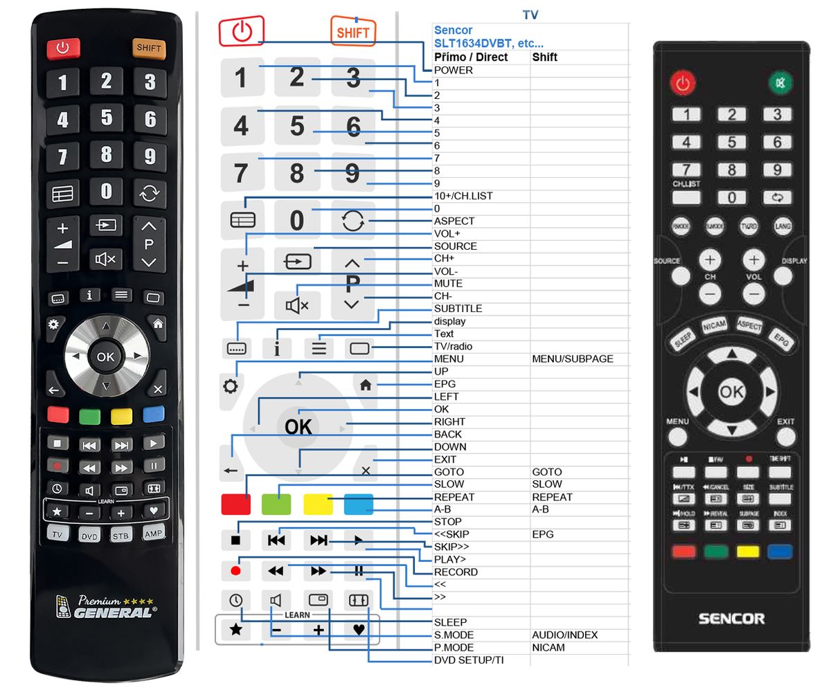 SENCOR SLT1634DVBT DVD -   


kompatibilis General márkájú távirányító