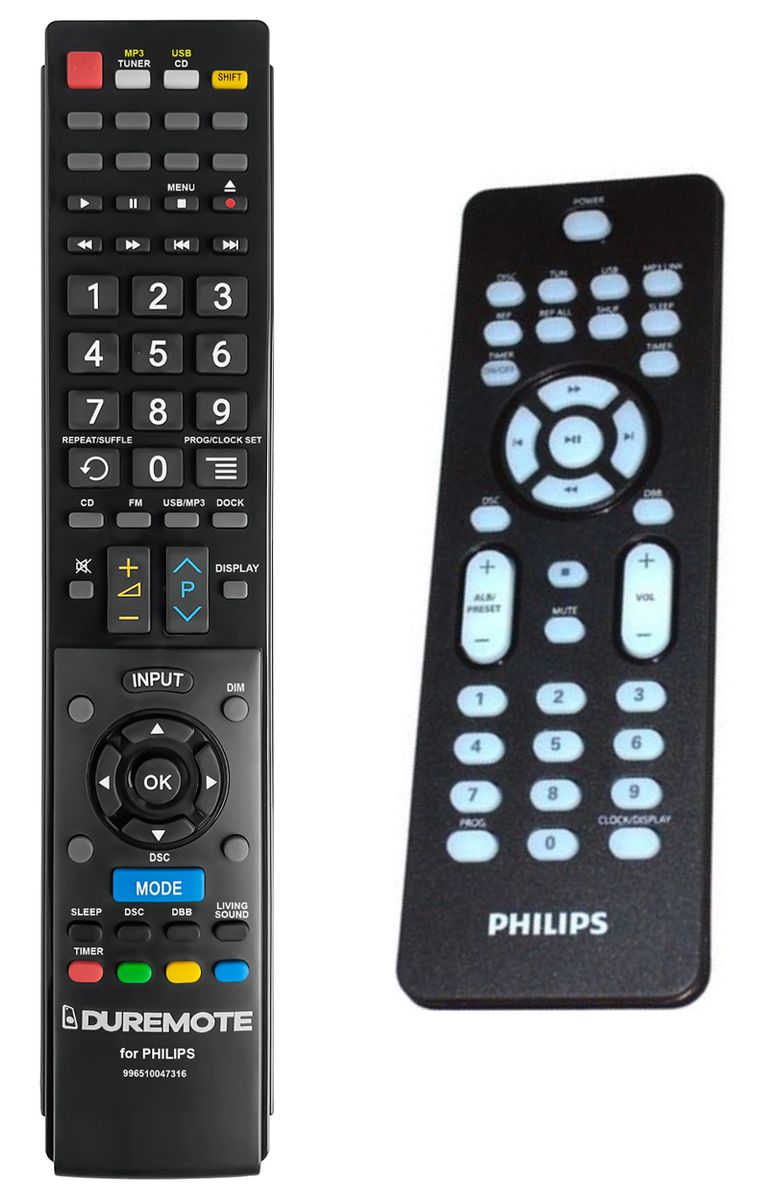 PHILIPS FWM154, MC151, MCD139B, MCM103B, MCM149, MCM166, MCM2320, PET741D, PET742, FWM387 - távirányító duplikátum