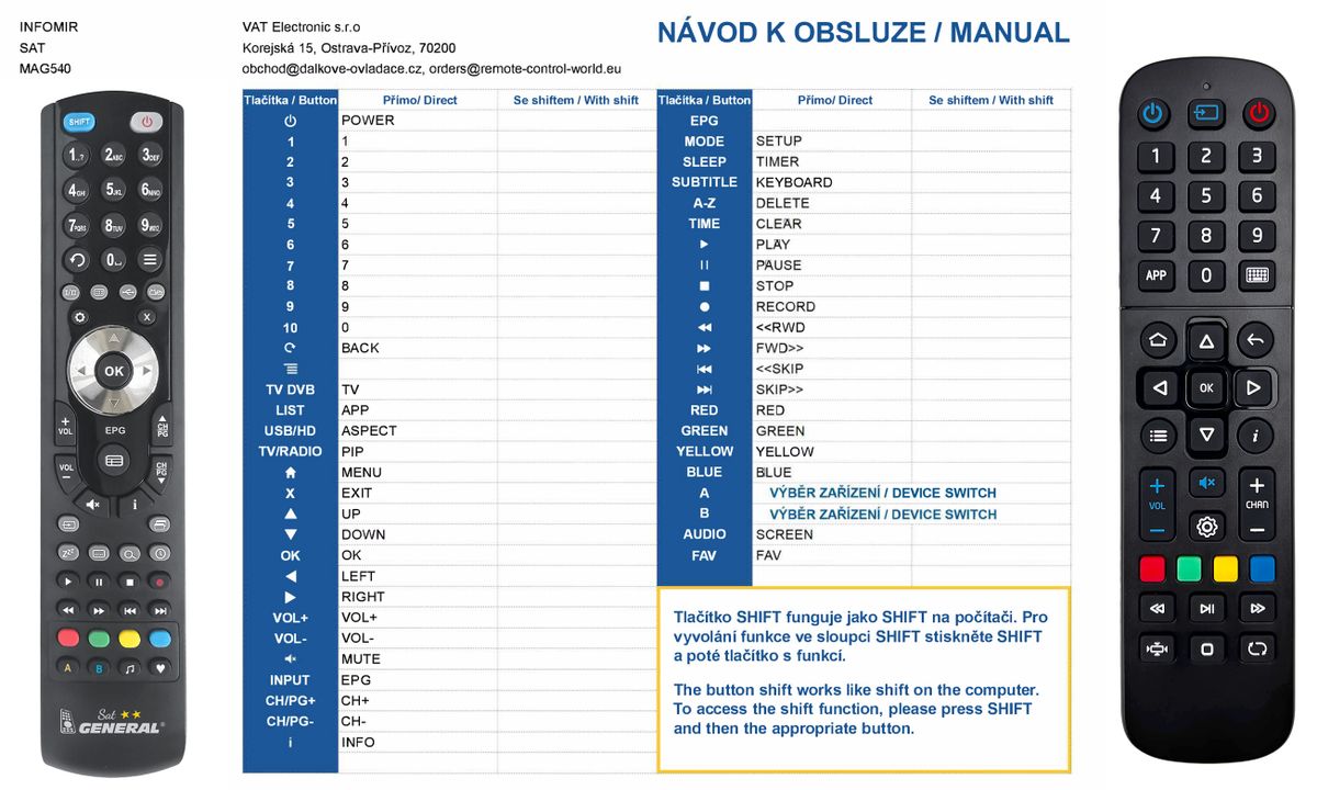 INFOMIR SRC-4015,  MAG420,  MAG520, MAG522, MAG540 -   


kompatibilis General márkájú távirányító