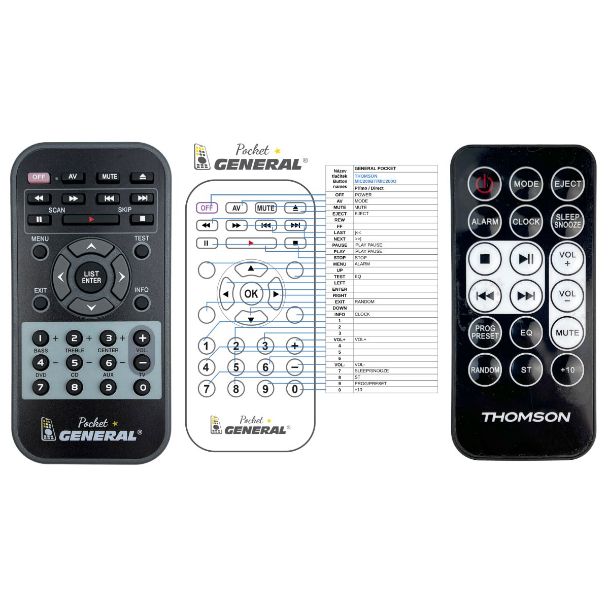 THOMSON MIC200BT/MIC200IBT -   


kompatibilis General márkájú távirányító
