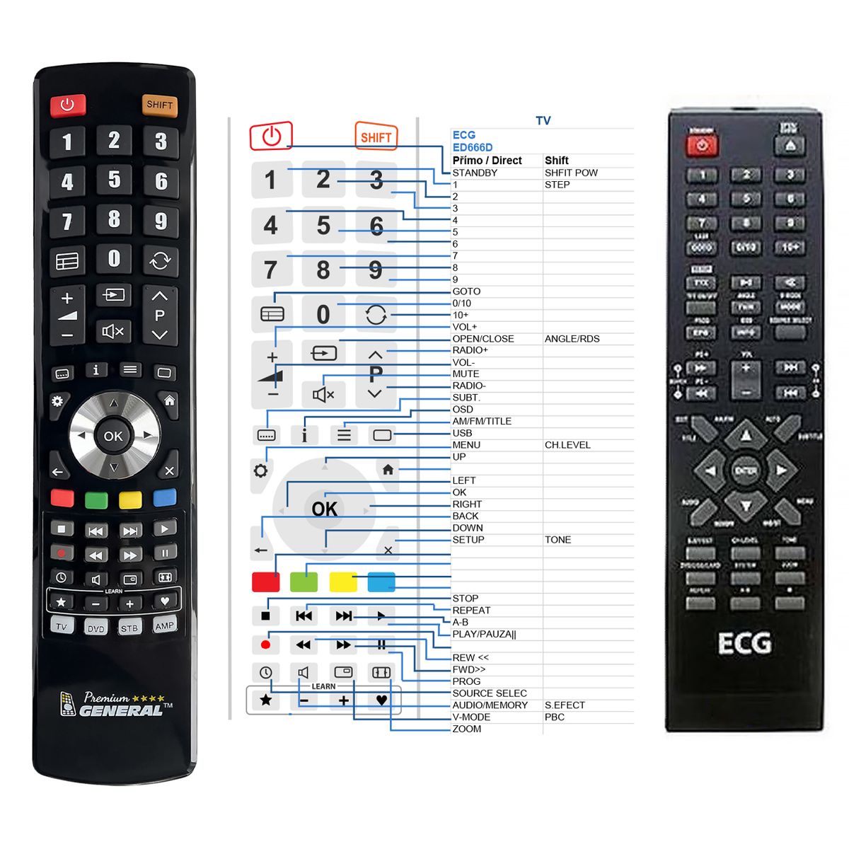 ECG XENON D444, D555, D556, D666, D999, D999DVB-T -   


kompatibilis General márkájú távirányító