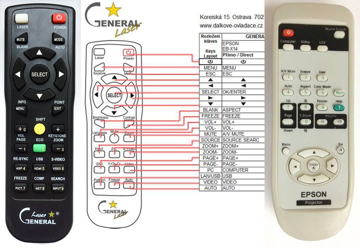 EPSON EMP810, EMP811 EMP820, EMP600, ELP810, ELP811 ELP820, ELP600, H368B, EBX10 - távirányító lézermutatóval