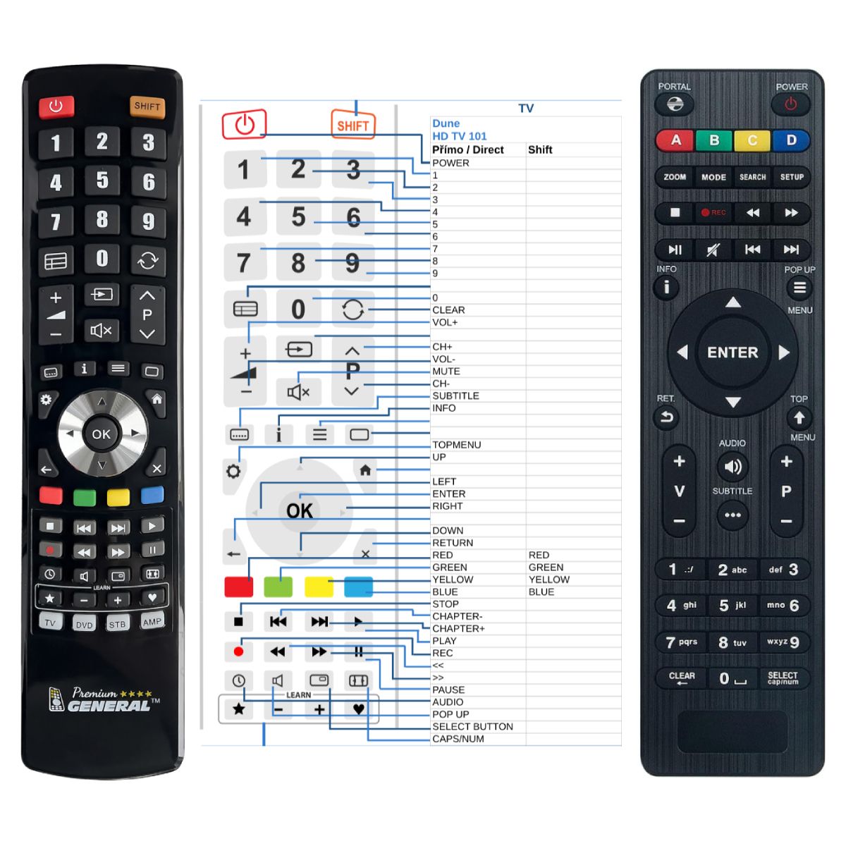 DUNE HD TV-101, HD TV-102, HD TV-301, HD TV-303 -   


kompatibilis General márkájú távirányító