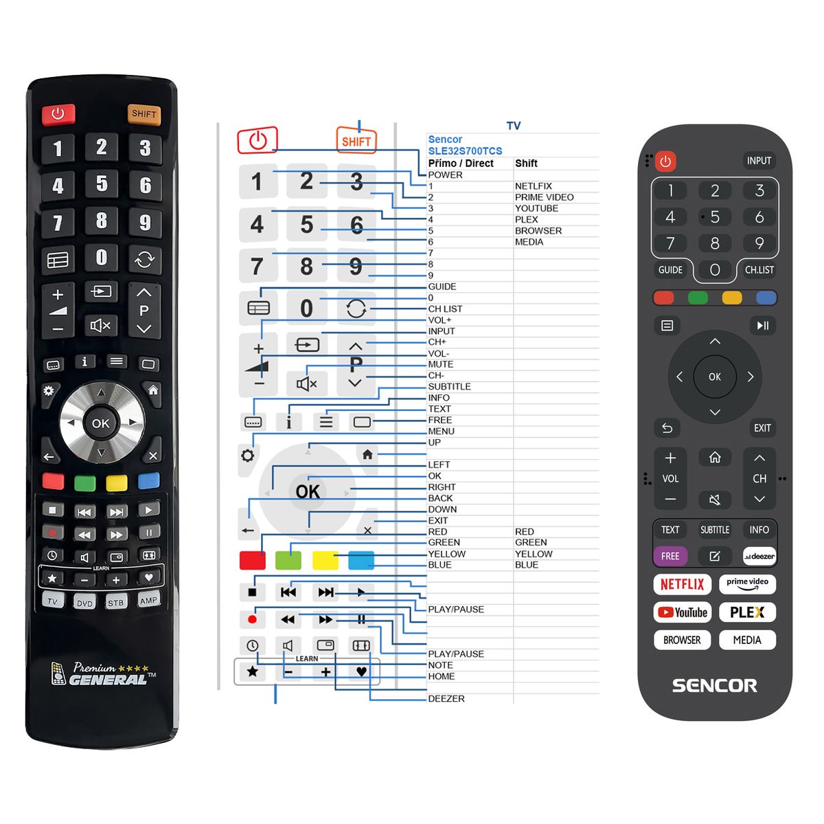 SENCOR SLE32S700TCS, 32S702TCS, SLE40FS700TCS, SLE40FS701TCS, SLE40FS702TCS  -   


kompatibilis General márkájú távirányító