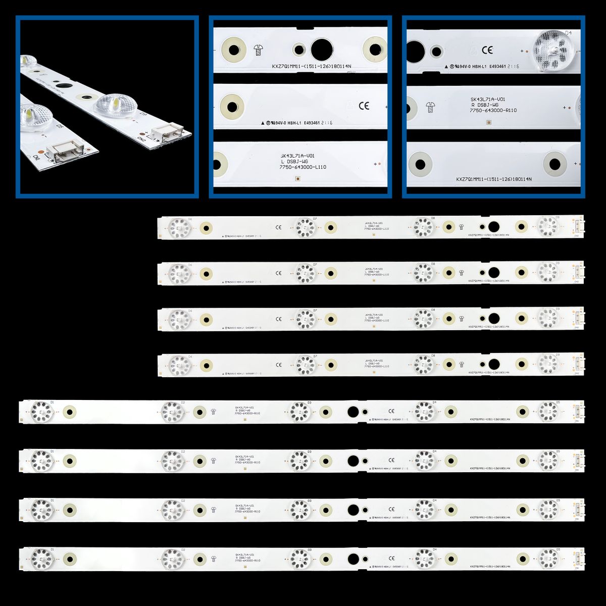 LG SK43L71A-V01 LED háttérvilágítás 43UJ620Y, TH-43FX680C, SW43D09R, SW43D09L-ZC22AG-02, 303SW430039, 303SW430038 számára - 8 szalag