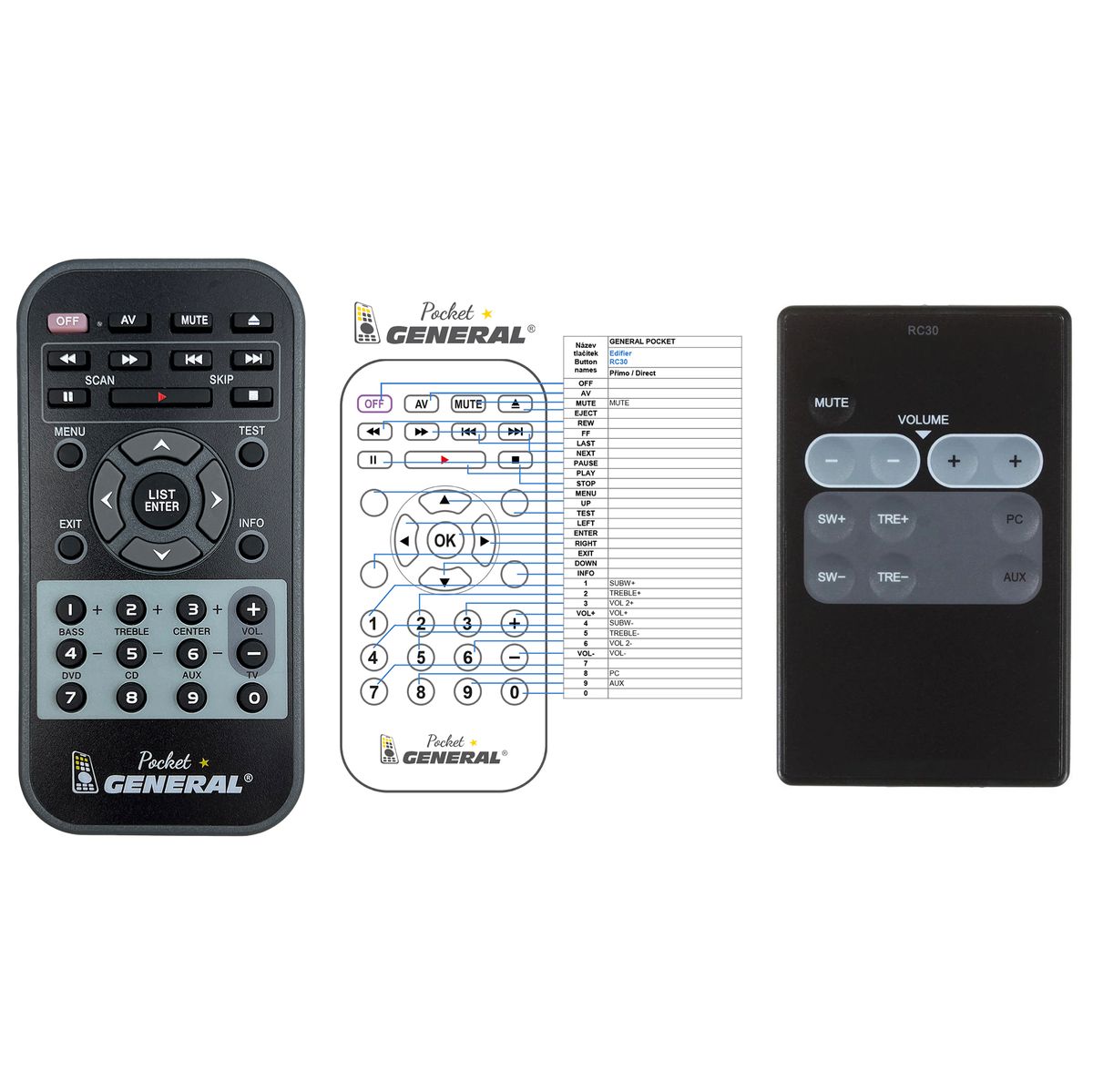 EDIFIER RC30, HCS2330 C2, HCS2330 C3, BRITZ BR-4900T2 2.1 -   


kompatibilis General márkájú távirányító