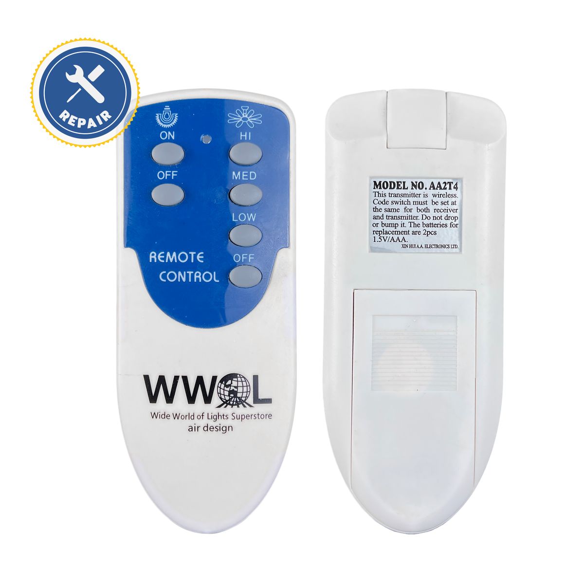 Távirányító javítása – WWOL, DOMUS VENTAIR  AA2T4, Eglo EG35042, LIZZ 03385G