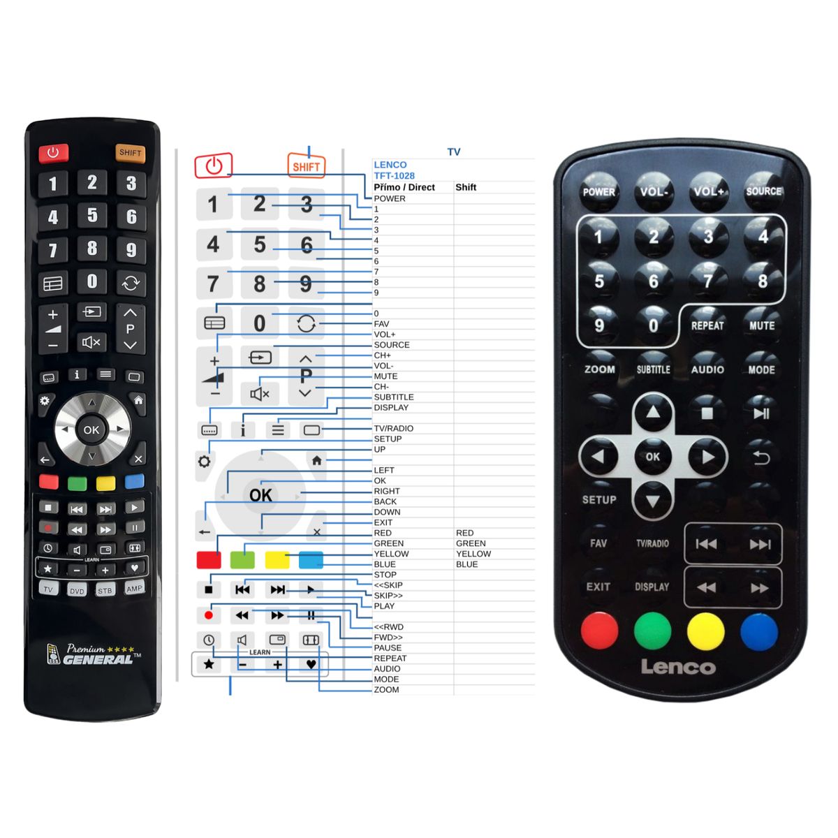 LENCO TFT-1028 -   


kompatibilis General márkájú távirányító