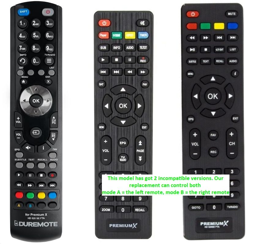 PremiumX X HD520SE FTA,  HD 521 FTA - távirányító duplikátum