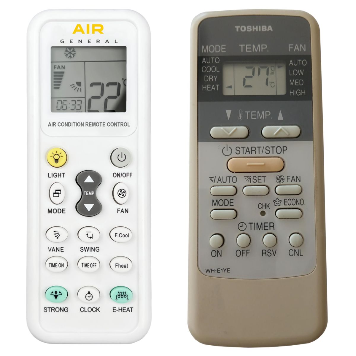 TOSHIBA WH-E1YE,  RAS- M10YKV-E, RAS- M13YKV-E, RAS-M18YAV-E, RAS-M10YKCV-E, RAS-M13YKCV-E, RAS-M18YACV-E -   


kompatibilis General márkájú távirányító