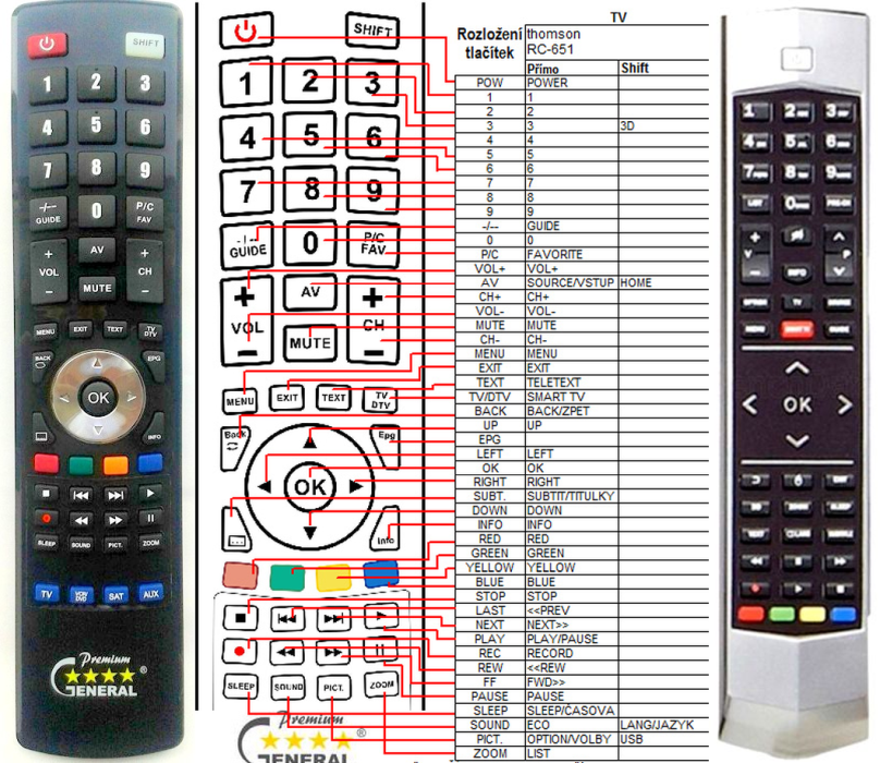 THOMSON RC-650, RC-651, 04TCLTEL0238 -   


kompatibilis General márkájú távirányító