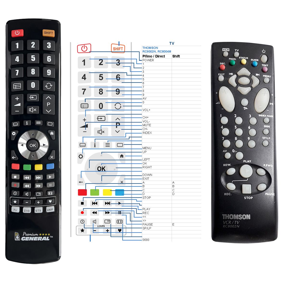 THOMSON RC8002N, RC8004M -   


kompatibilis General márkájú távirányító
