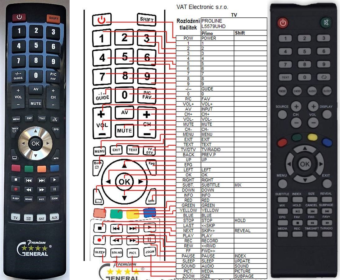 PROLINE L2440FHD, L3937HD, L5579UHD -   


kompatibilis General márkájú távirányító