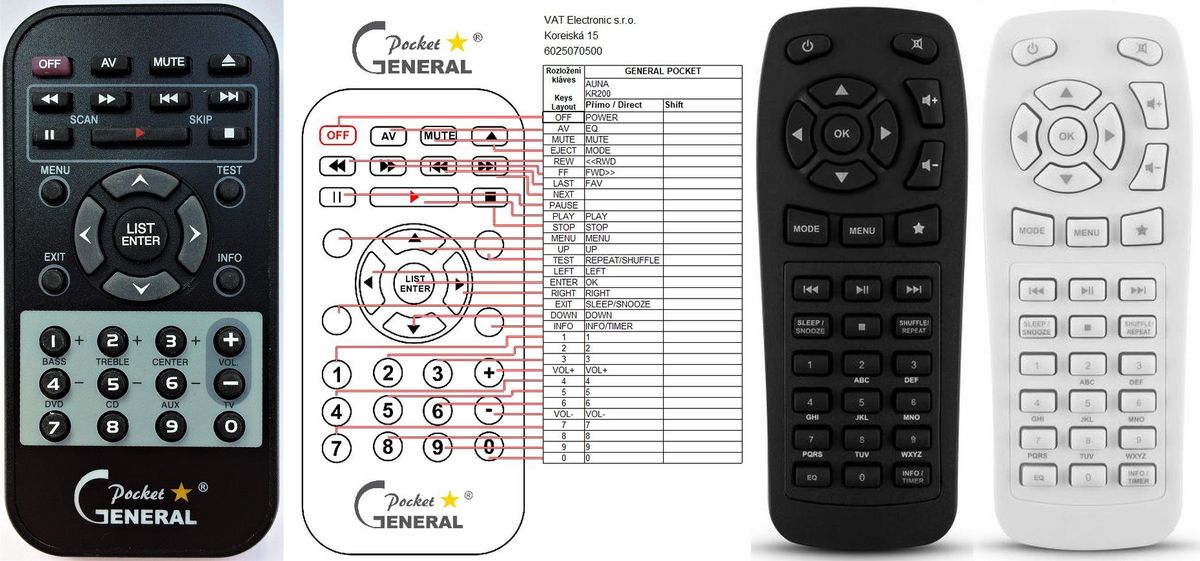 AUNA KR-200, Connect 120. Connect 150 -   


kompatibilis General márkájú távirányító