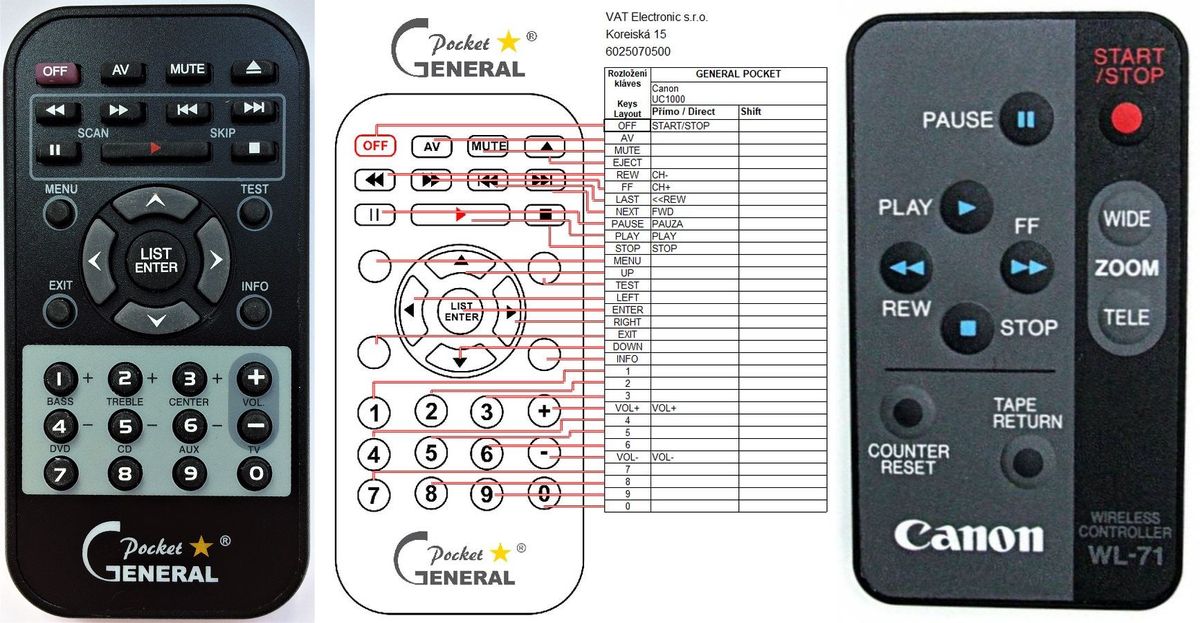 CANON UC1000, UC2000, UC3000 -   


kompatibilis General márkájú távirányító